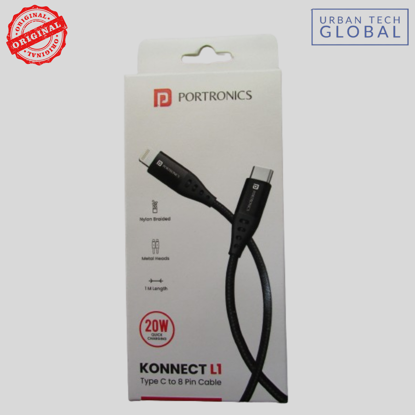 PORTRONICS Konnect L1 Type C To 8Pin Cable 1MTR